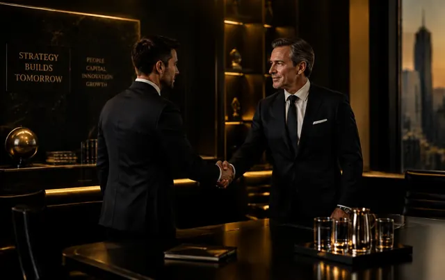 Consultant and managing director shaking hands in an elegant meeting room